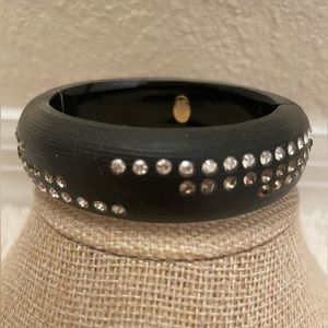 NWOT Alexis Bittar Black Lucite And Rhinestone Hinged Bangle Bracelet